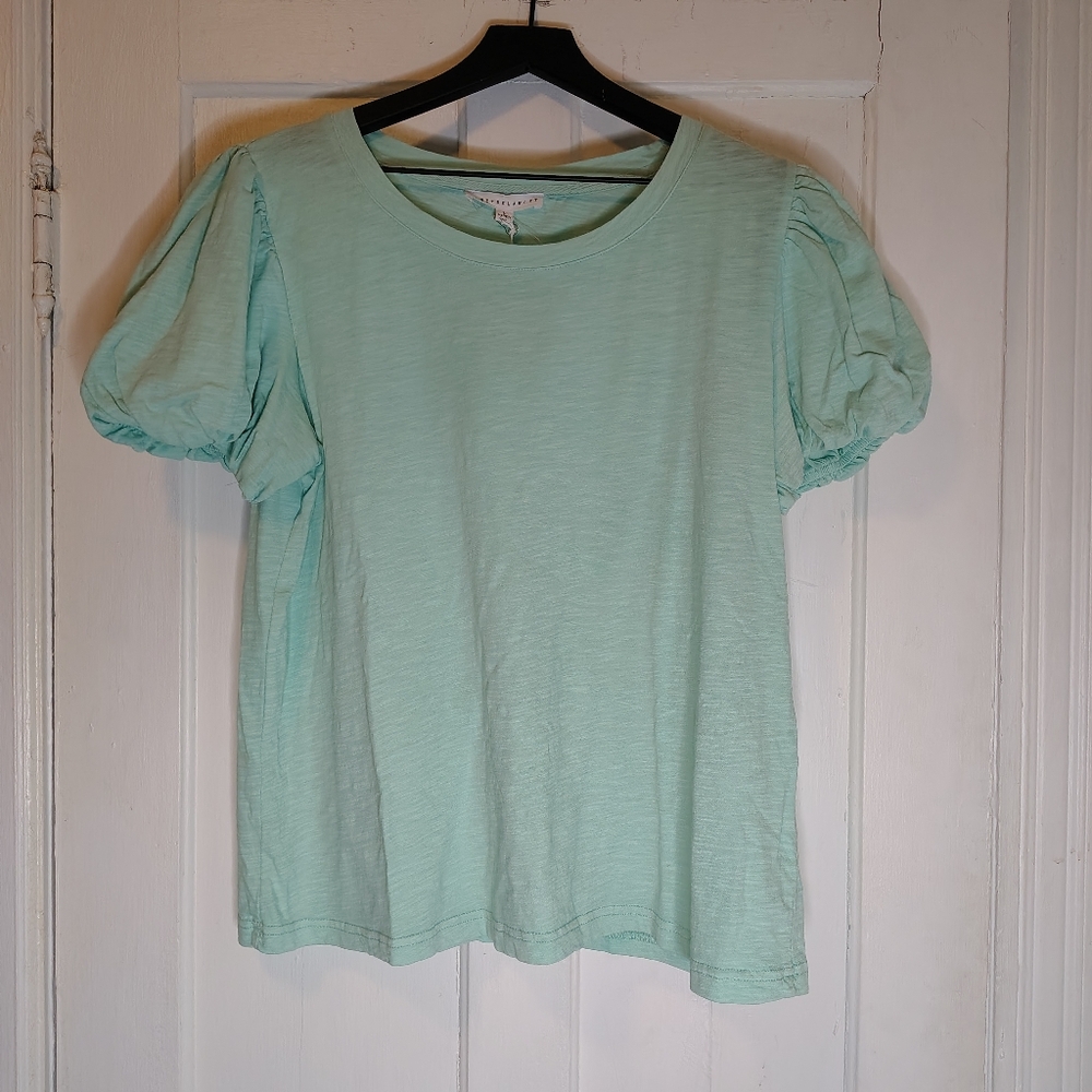 NWT Jane + Delancey Short Puff Sleeve Cotton T-Shirt Mint Green Women's Size L - Picture 9 of 10